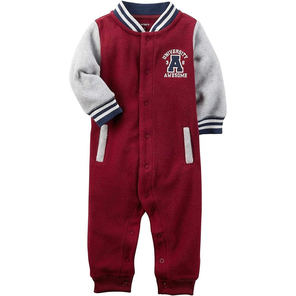 NEW Carter's Baby Boys University of Awesome Plush Fleece Footless Jumpsuit 6 M